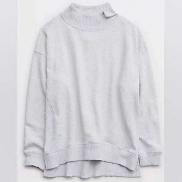🆕️NWT Aerie Down-to-Earth Oversized Mockneck Sweatshirt in 'Light Heather Gray' - Picture 1 of 1